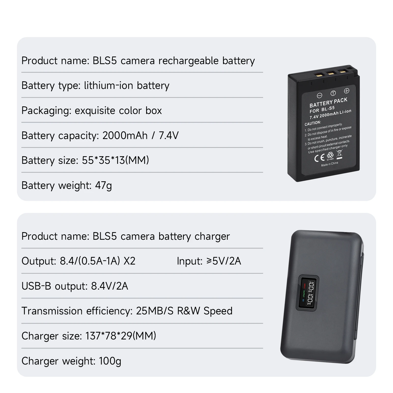 PS-BLS5 BLS-5 BLS5 BLS-50 BLS50 Battery+5-in-1 Camera Battery Charging Case for Olympus E-PL6,E-PL7,E-PM2, EP3,EM10,E450,E-P1