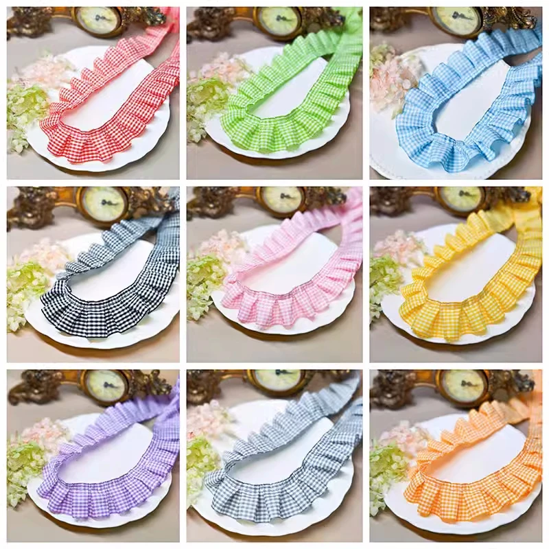 Multicolor Plaid Pleated Lotus Leaf Lace Accessories Pet Scarf Accessories Home Decoration Fabric Pillow Accessories