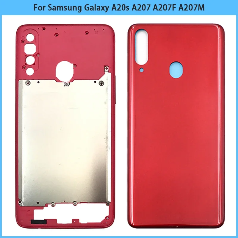 For Samsung Galaxy A20s A207 A207F A207M Middle Frame Bezel Phone Battery Back Cover Rear Door Housing Case Adhesive Replacement