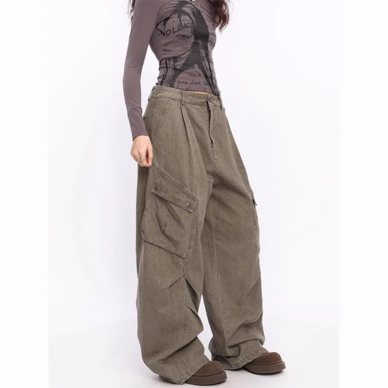 QWEconvex-Jean Cargo Vintage Respzed pour Femme, Pantalon en Denim Baggy, Style Hip Hop Harajuku, Streetwear Rétro Américain, Trashy fjy, Y2k des Années 2000