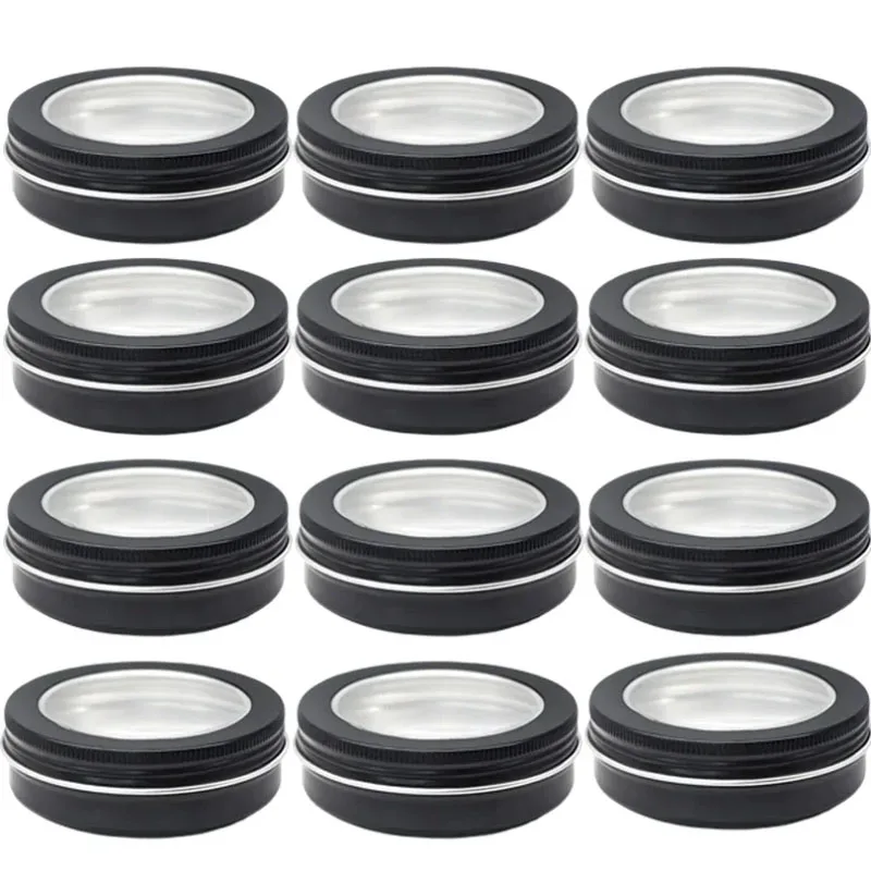 

12Pcs 100ml Black threaded Aluminum Can With Lid Empty Lip Balm Cosmestic Containers For Travel DIY Making Candle Storage Jars