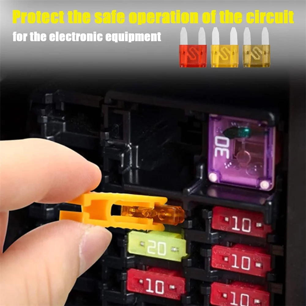 120-teiliges Mini-Sicherungsset, 2A 3A 5A 7,5A 10A 15A 20A 25A 30A 35A Mini-Flachsicherungen mit Sicherungszieher und transparenter Aufbewahrungsbox für Motorräder – Detail 6