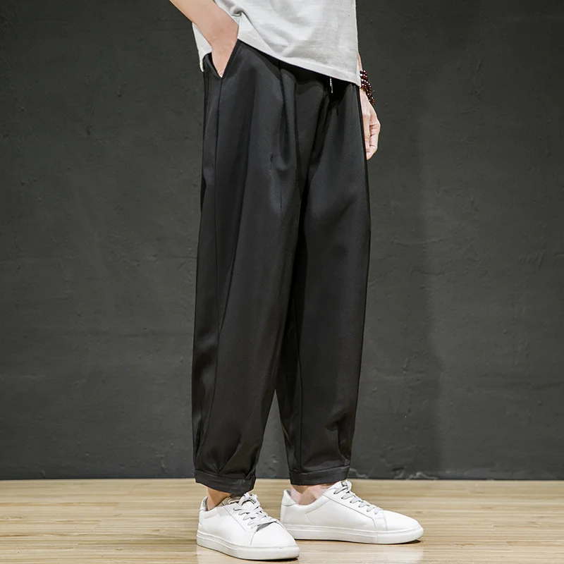 Chinese Style Ultra Thin Ice Silk Casual Harem Pants Summer Loose Plus Size Straight Trousers Men Clothing Harajuku Joggers