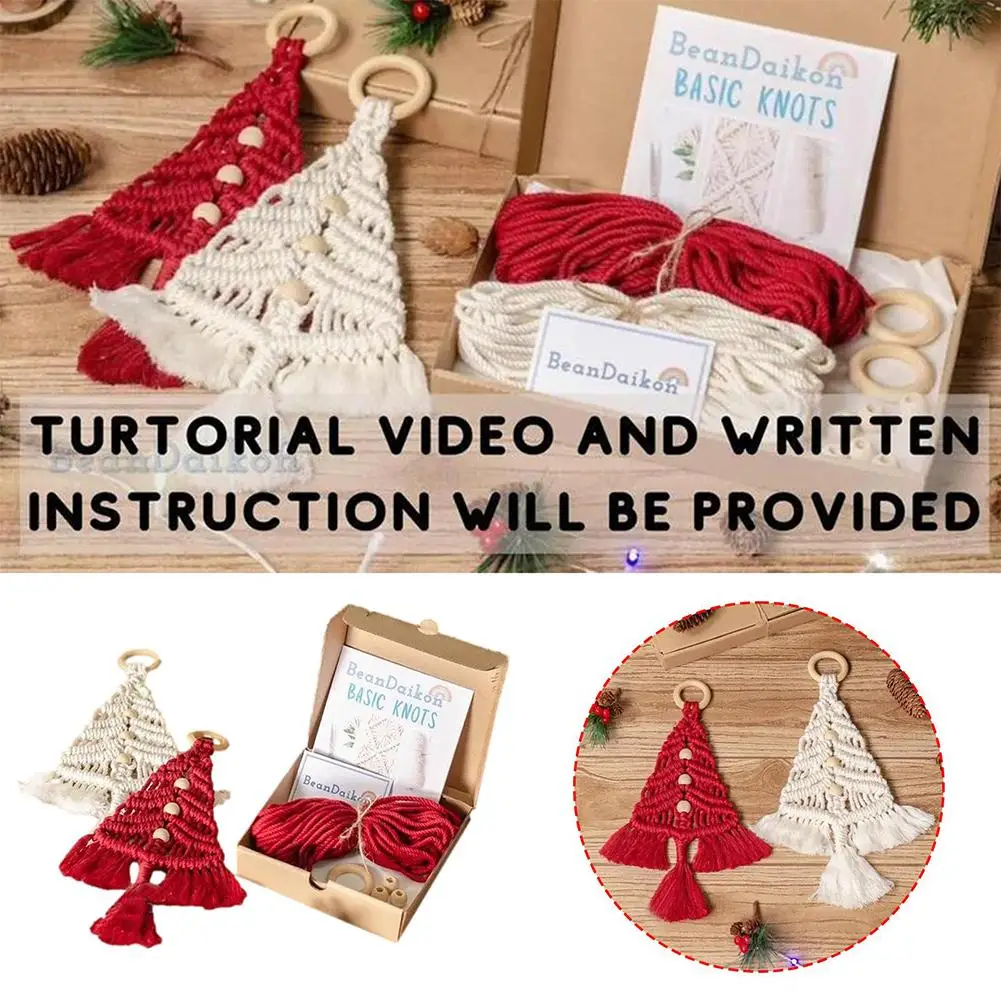 DIY Macrame Christmas Tree Tapestry Material Pack Step By Step Video Guide Beginner Hand Knit Wall Decor Xmas Festival Present