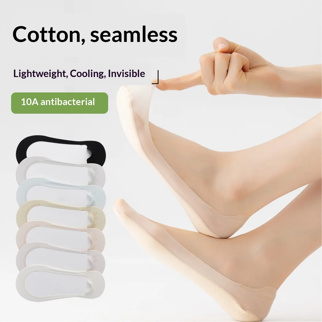 Women Summer Thin Solid Invisible No Show Socks Ultra Low Cut Pure Cotton Deodorant Seamless Non Slip No Falling Off