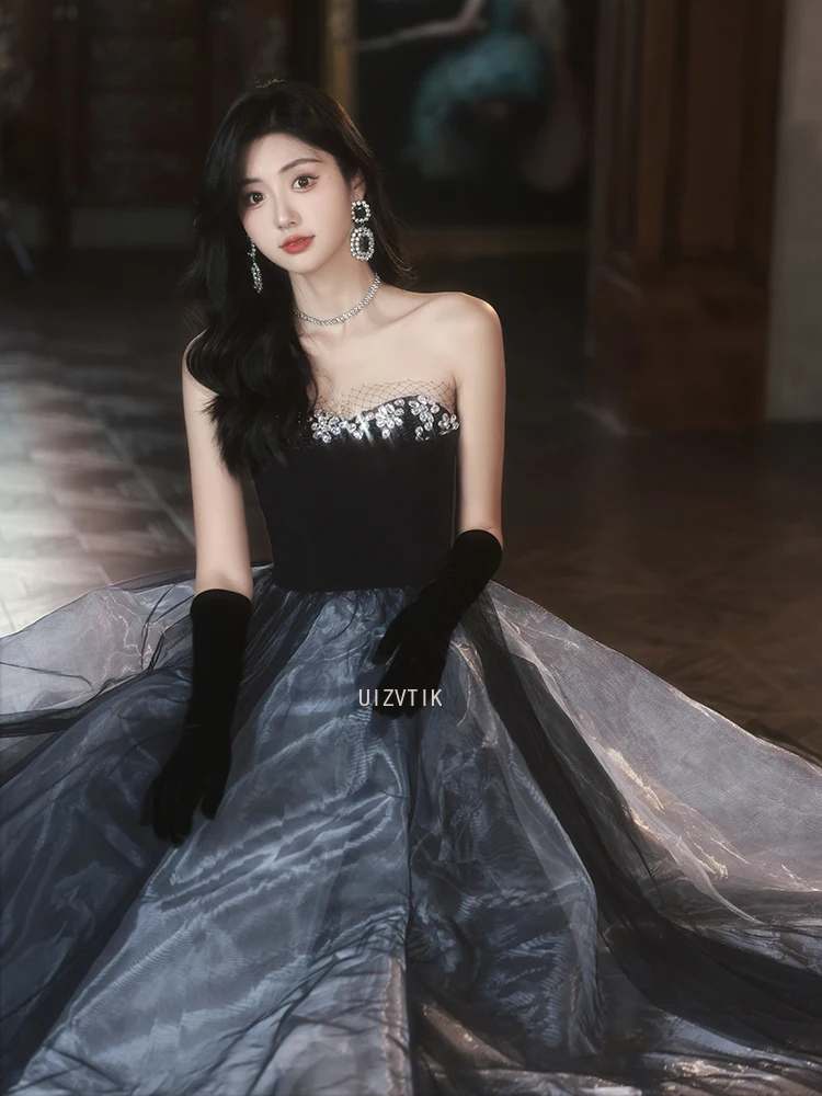 Simple Black Pleated Party Evening Gown Women 2025 New A-Line Customized Prom Dress Luxury Asymmetrical Formal Occasion Dresses