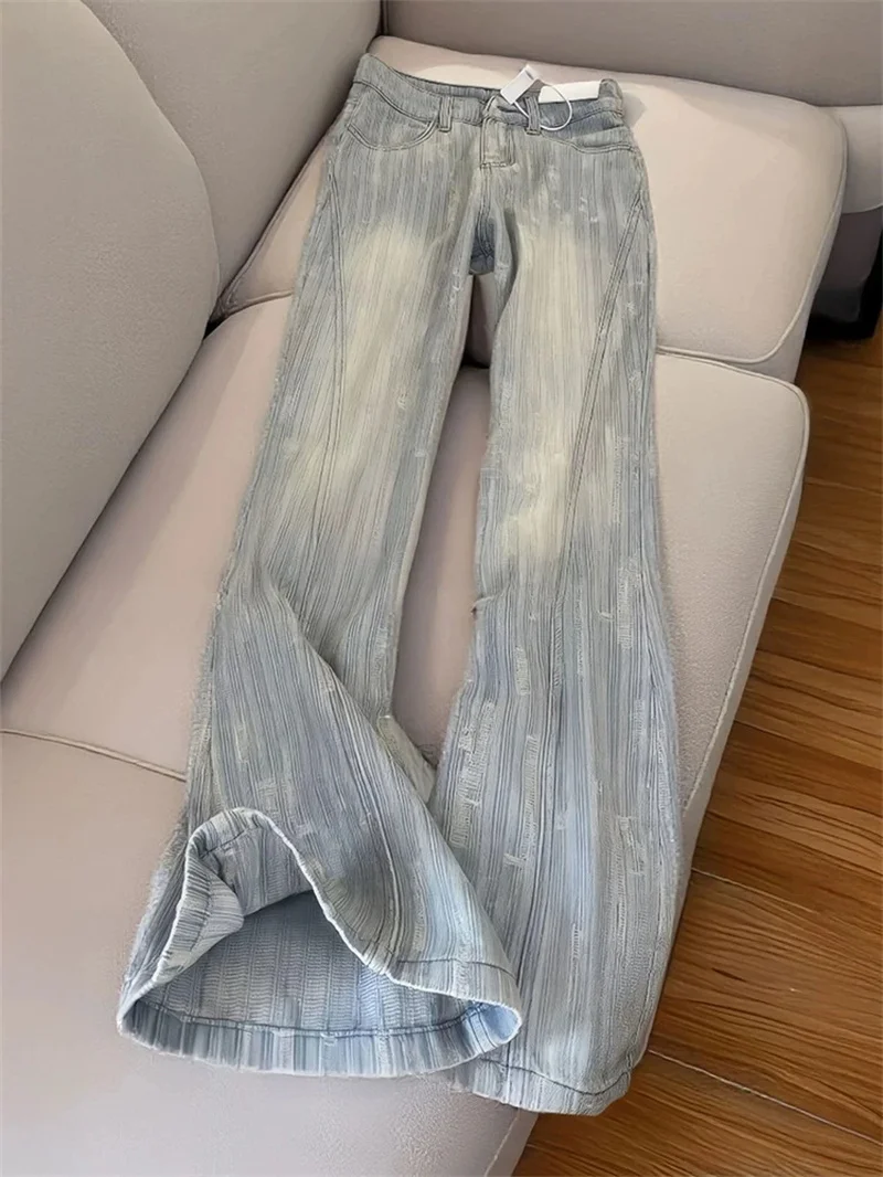 Non Stick Leg Jacquard Micro Flared Jeans for Women Spring New Style Fat mm Pear Shaped Figure High Waist Slimming Flared Pants view 6