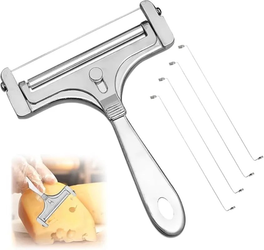 Adjustable Cheese Slicer with Wire Ideal Tool Cheese Lovers Gourmet Gift Butter Slicer with Cutter Wire for Cooking Entertaining