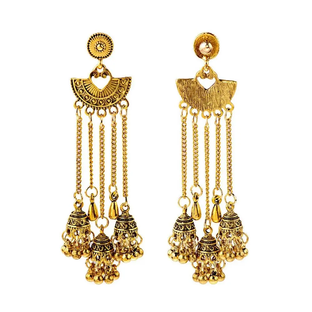 Exaggerated Boho Elegant Carved Totem Bells Metal Indian Jhumka Drop Earrings Dangle Earring Studs Earrings Jewelry