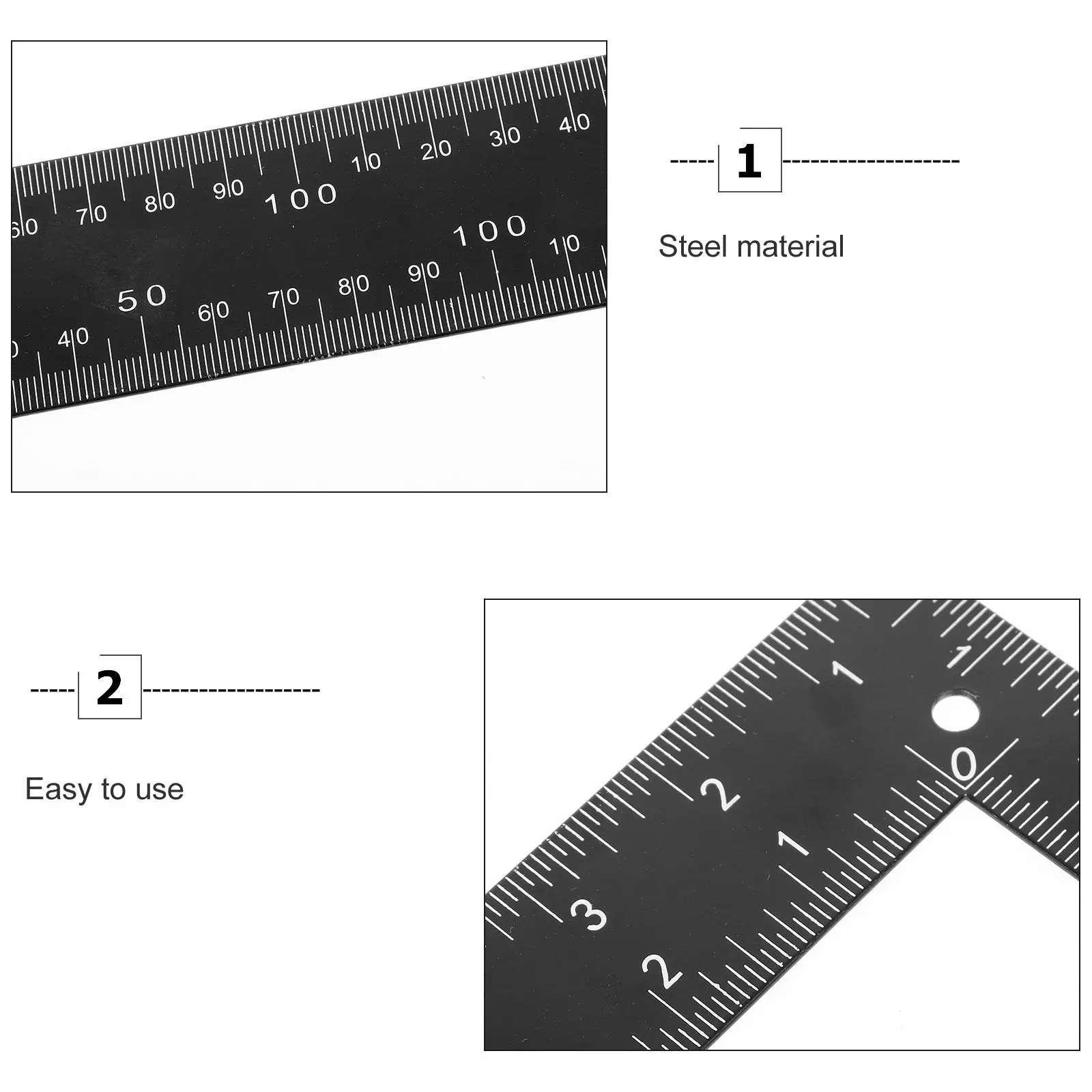 Black Steel L Ruler Professional Measuring Tool for Crafting Woodworking Carpentry Drawing Drafting Framing Construction
