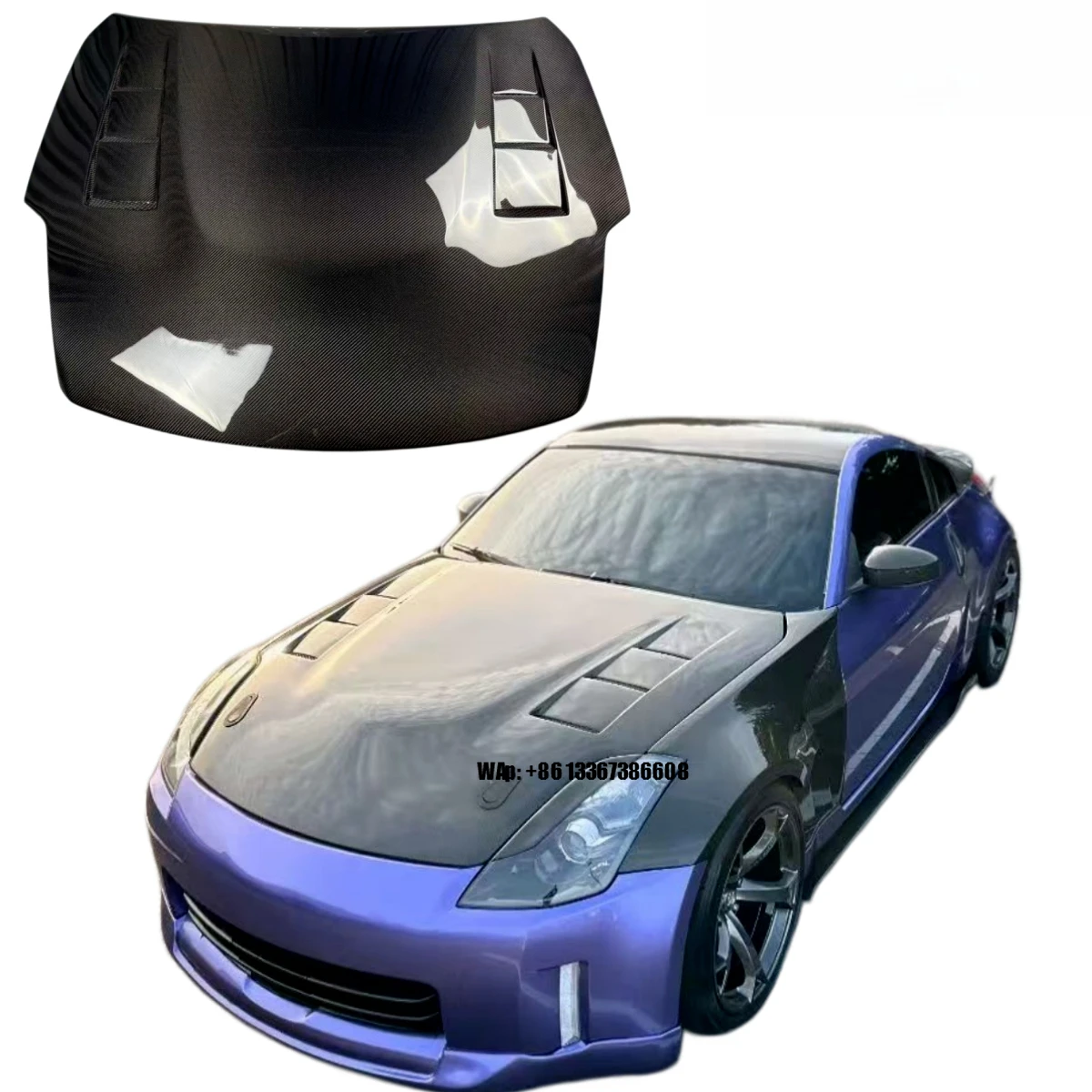 

New High Quality Carbon Fiber Hood 6-Hole Bolt-On Upgrade with Bolts for 350Z