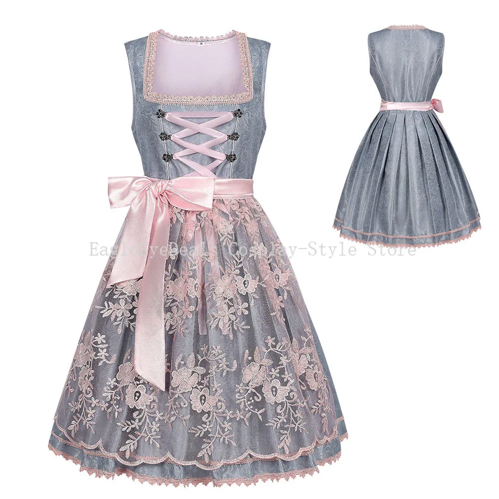 مجموعة مهرجان أكتوبر الألماني في ميونيخ للبالغين فستان بحزام مطبوع بافاري بدلة خادمة زي عصر النهضة للنساء للهالوين