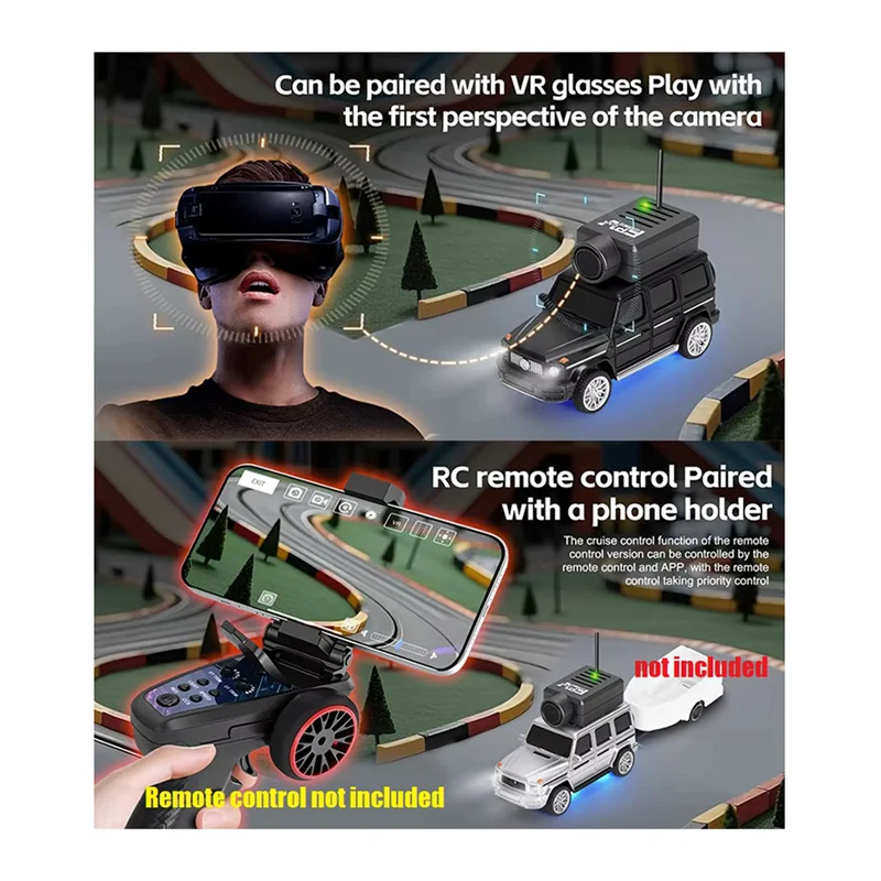 سيارة سباق TA-Mini بمقياس 1:64 RC سيارة 6406 FPV VTX 720P HD كاميرا App التحكم في الصور + فيديو + جيروسكوب مدمج VR 2.4G
