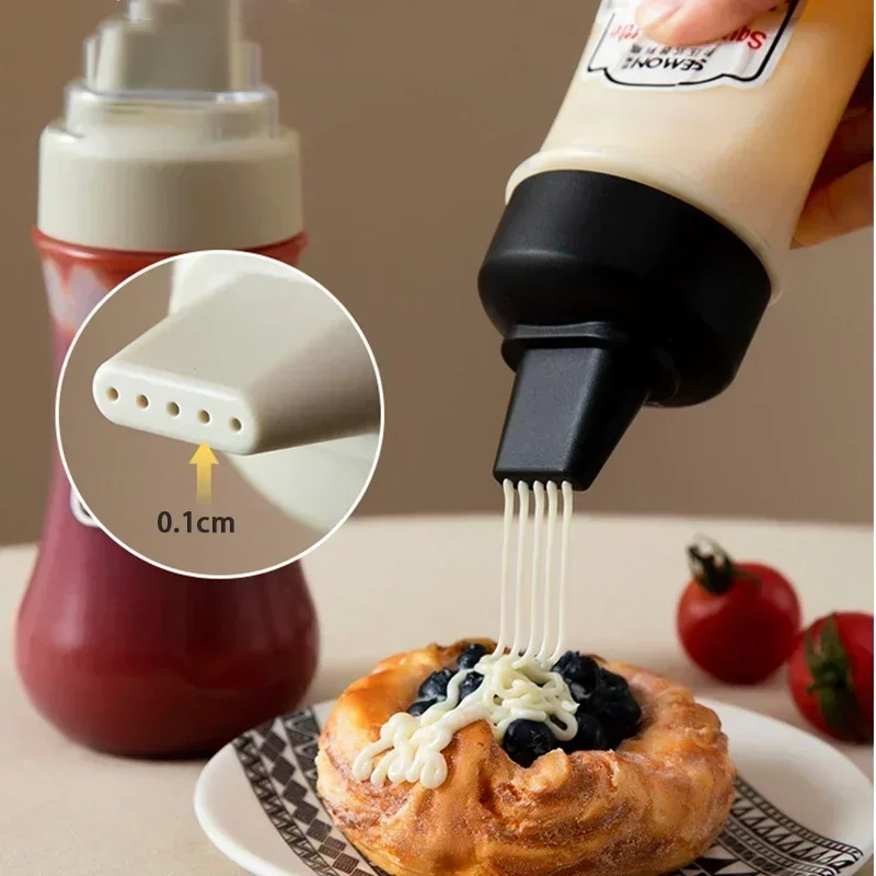 Botella exprimible de 5 boquillas de 350 ml: dispensador de condimentos de cocina para salsa de tomate, Mayo y miel, plástico de calidad alimentaria