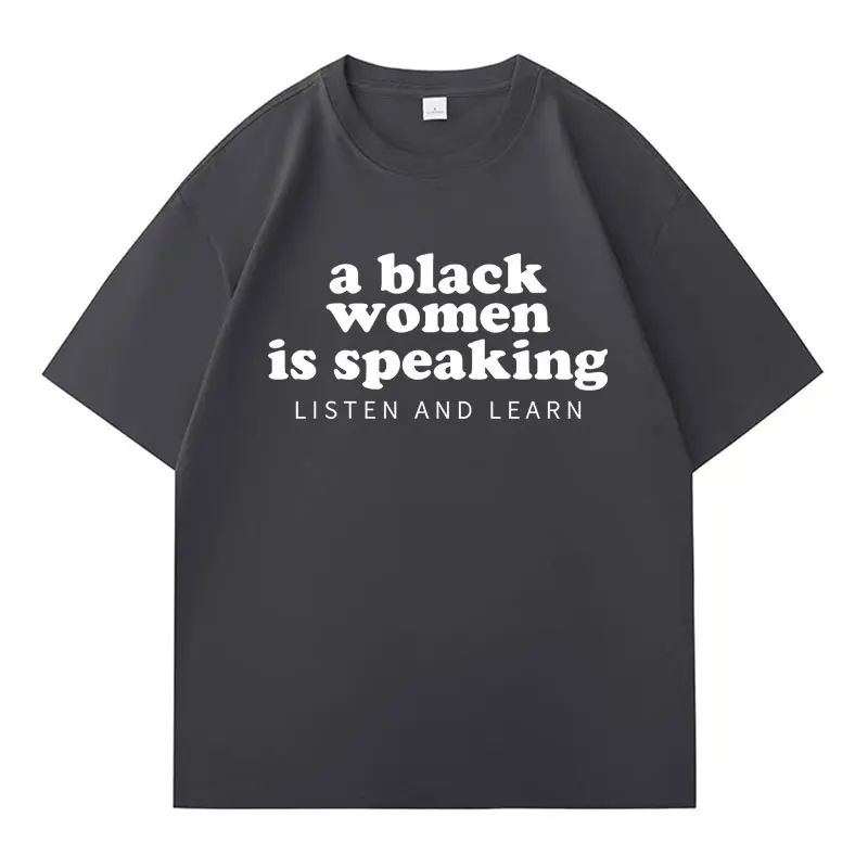 وصول جديد امرأة سوداء تتحدث الاستماع وتعلم المد تي شيرت عادية موضة المتضخم الهيب هوب دافئ الشارع الشهير رجالي التي شيرت