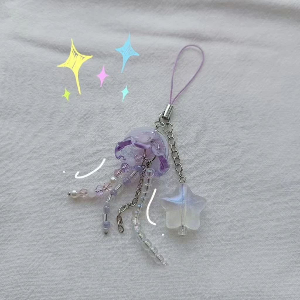 Jellyfish Phone Charm -Cute charms, Handmade Jellyfish Beaded Keychain/Phone charm, Aesthetic Charm,Phonestraps