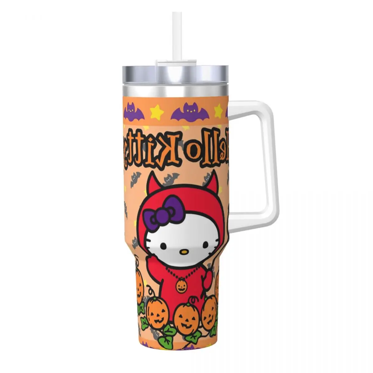 Gobelet en acier inoxydable Hello Kitty pour Halloween, bouteille d'eau, tasse à café, tasse imprimée Travelist, garde la chaleur, 3 clics froids