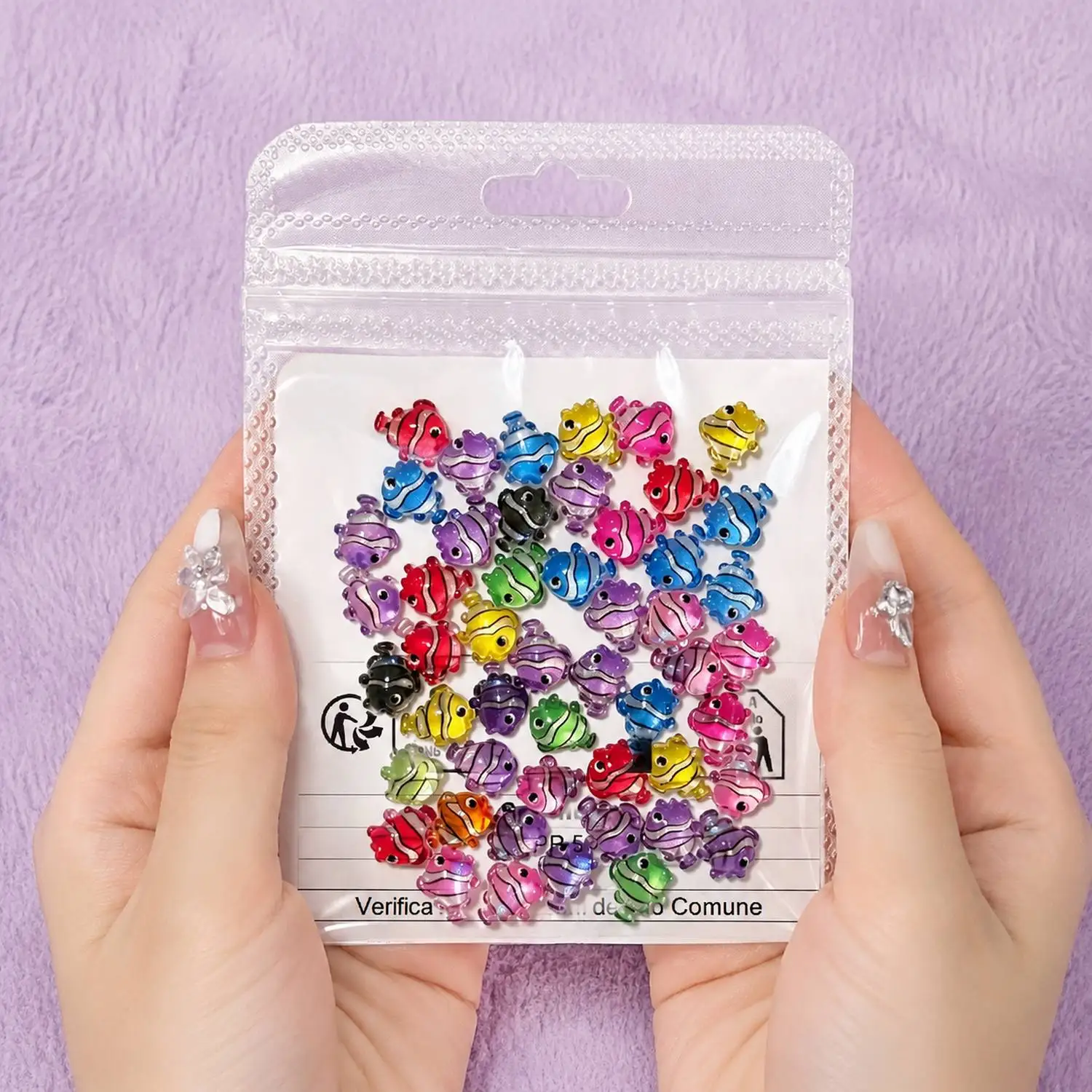 1Bag Multicolor 3D Clownfish Handmade Nail Charms Crystal Clear Handmade Nail Decoration Marine Life Scene Holiday Nail Supplies