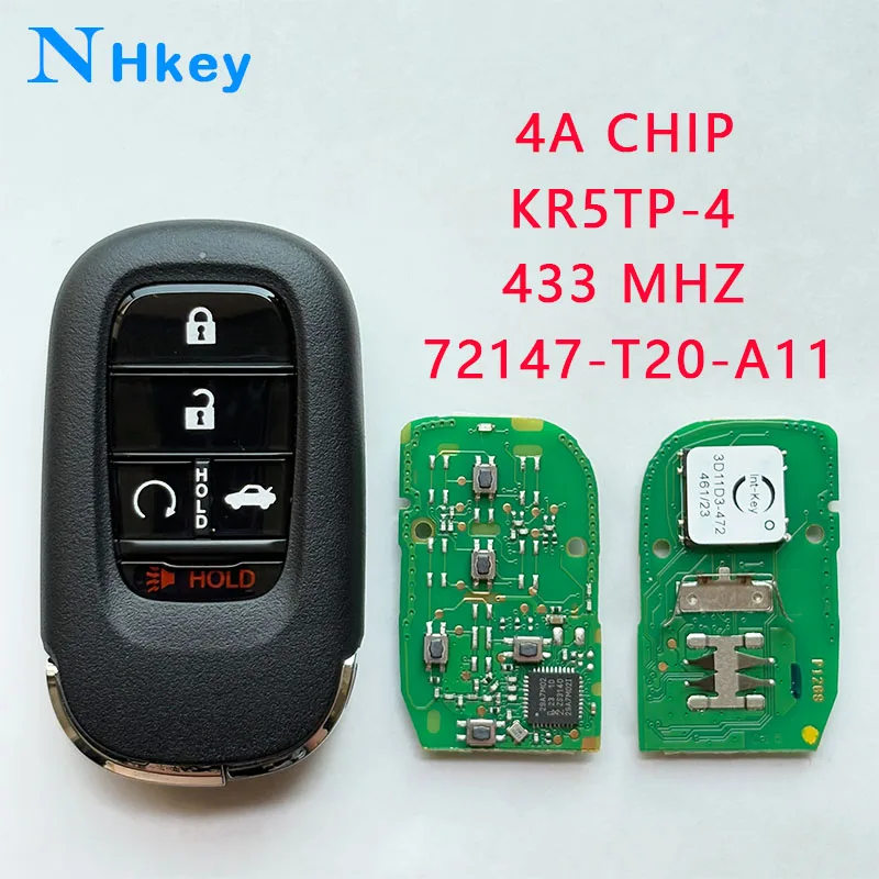 NH key FCC ID: KR5TP-4 72147-T20-A11 433MHz 4AChip 5 Buttons Remote Key For Honda Accord 2022 2023 2024