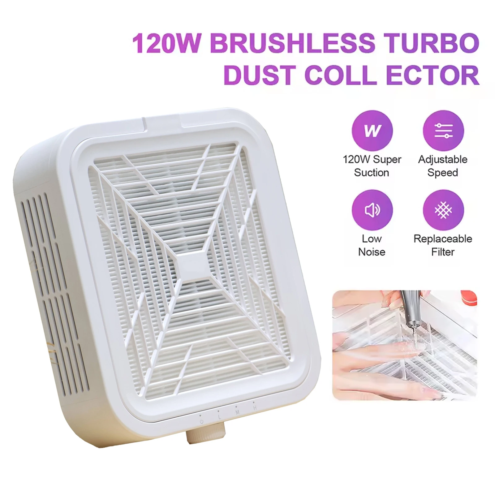 

120W Super Suction Nail Dust Collector Powerful Brushless Nail Dust Extractor Nail Art Manicure Fan Vacuum Cleaner With 2 Filter