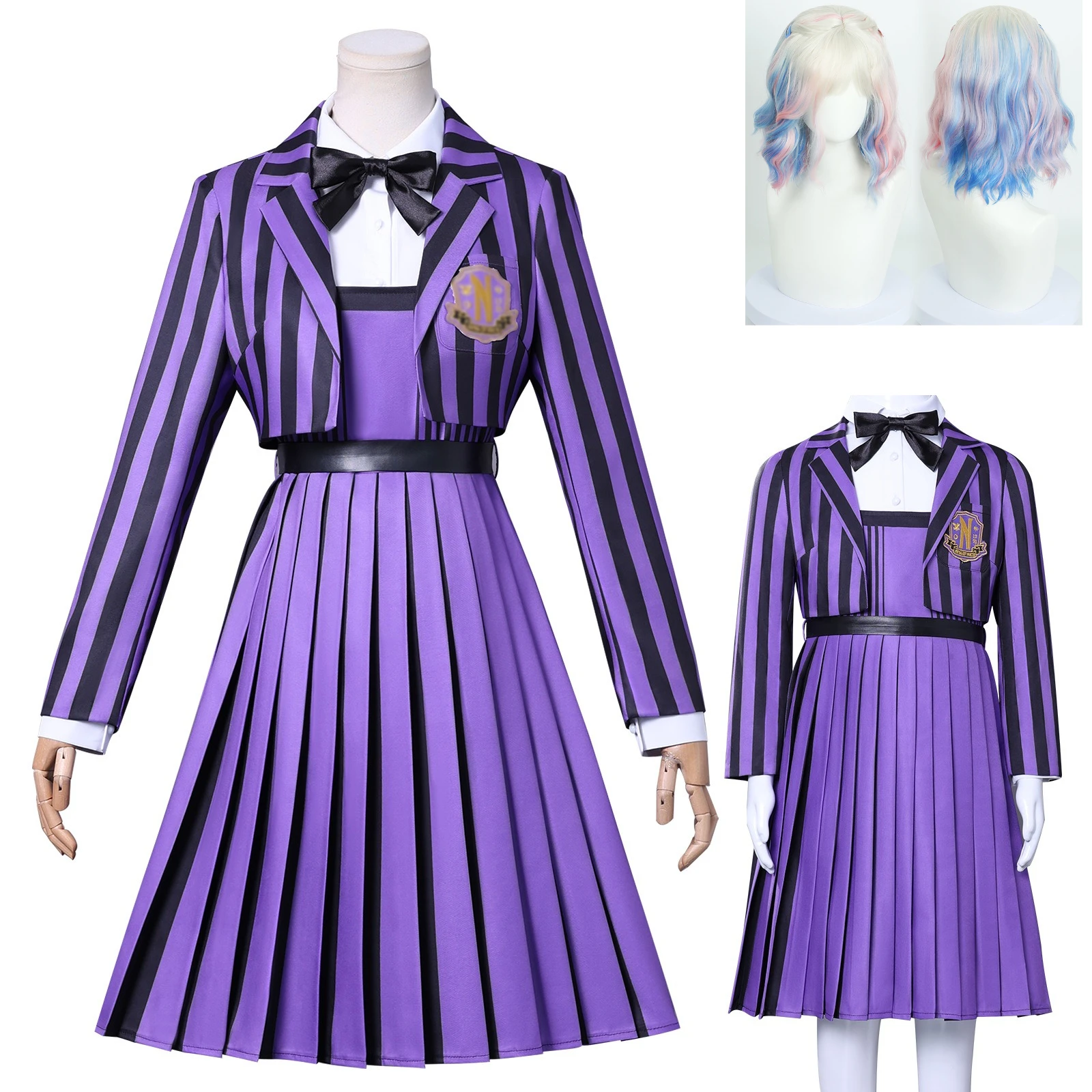 

Dies Mercurii Season 2 Newly Sinclair Enid Cosplay Costume Enid Blue Striped Purple School Uniform Coat Dress Suit Wig Halloween