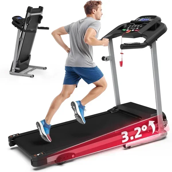 

Compact Folding Treadmill for Home - 2.5HP Quiet BrushlMotor, 3-Level Incline, 7.5 MPH, Shock