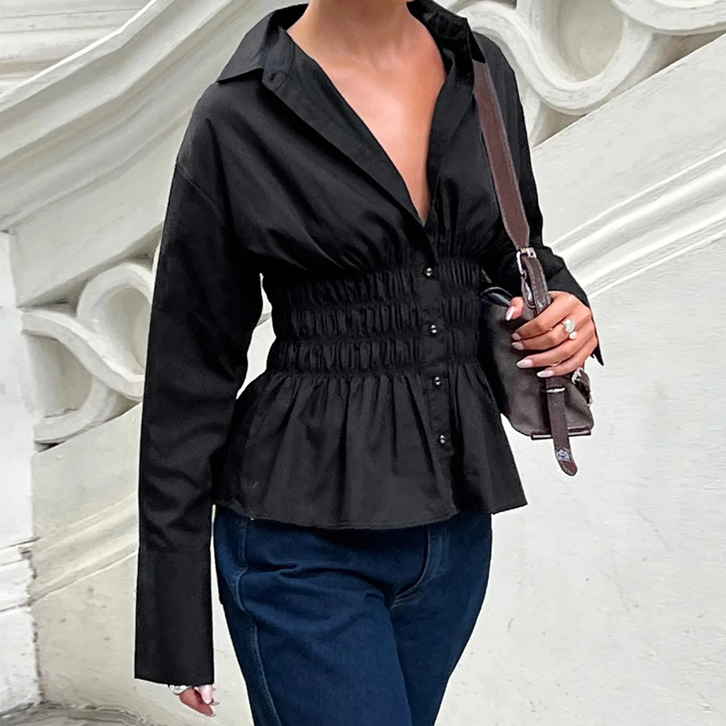 

Повседневная футболка для похудения с талией и плиссированным дизайном из ткани, европейская футболка для женщин и мужчин, летний сезон