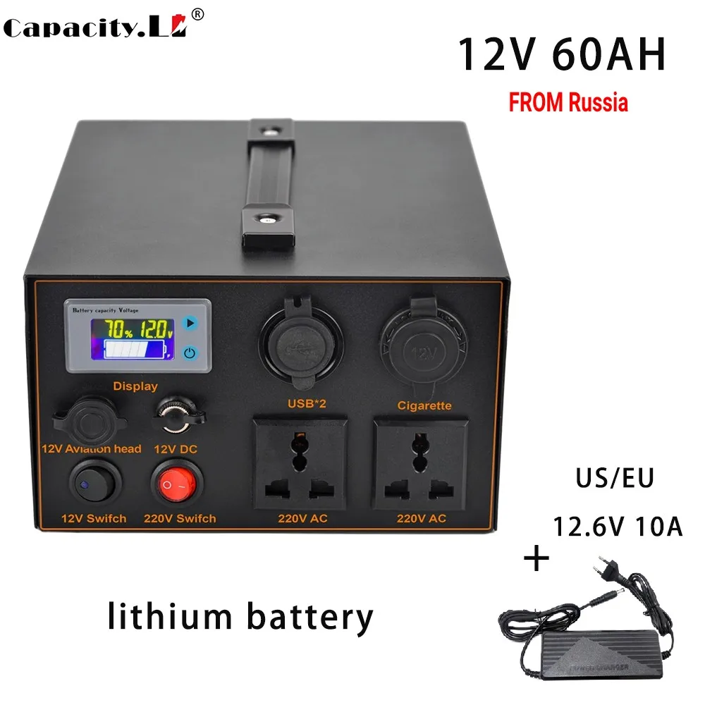 12V Lithium Battery Inverter AC220V 500W Rechargeable Battery Solar Energy Storage Backup Outdoor Battery Pack Sine Wave 50~60HZ