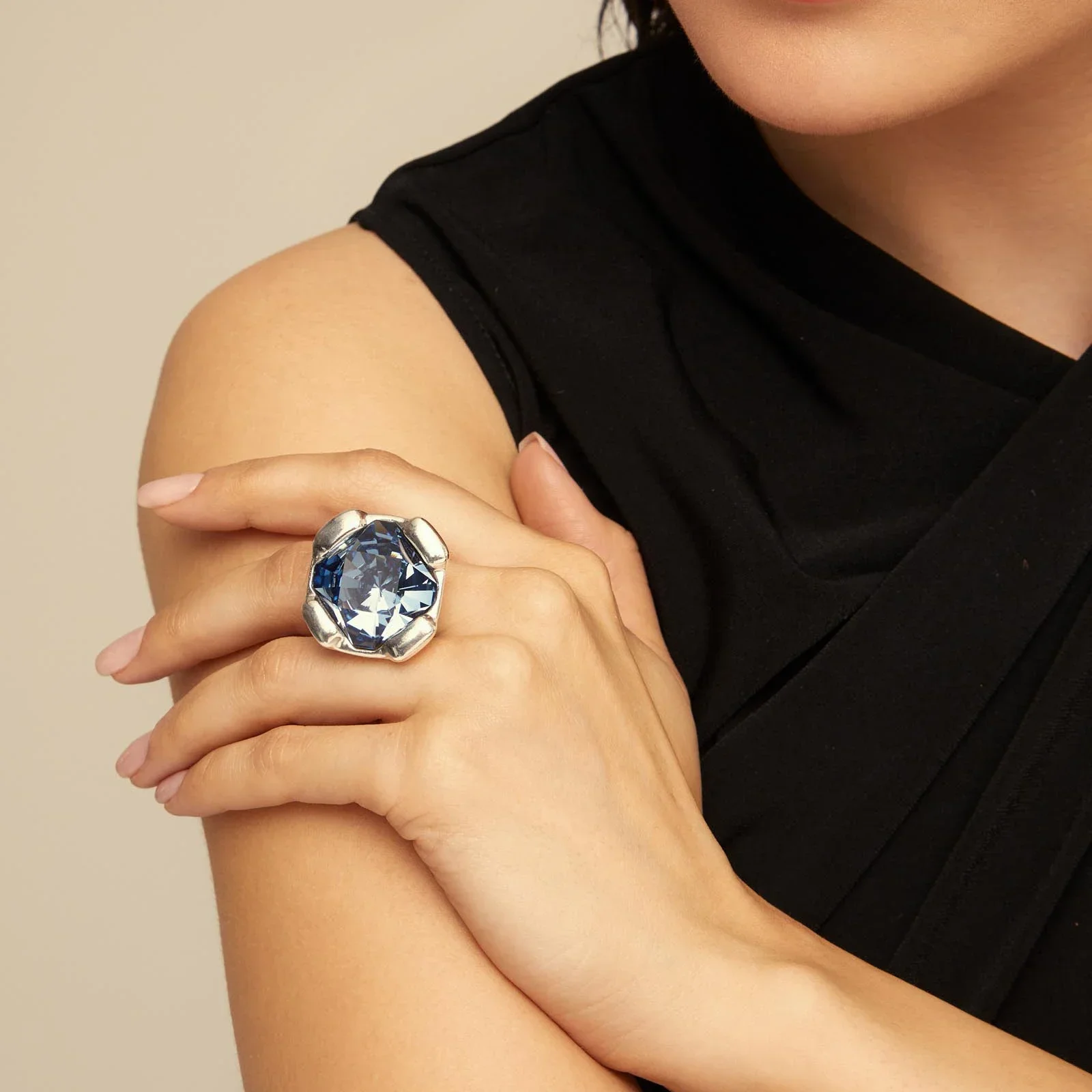 2024 Original New Product Spain UNO Jewelry Fashion High Appearance big Square Blue Crystal Ring Women's High Quality Gift