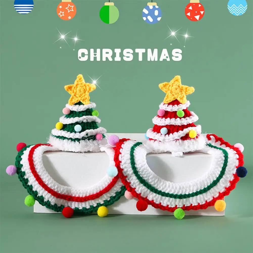 Corbatas para mascotas con estilo, conjunto de disfraz navideño tejido a mano para mascotas, Collar para perro, sombrero, Collar de punto, bufanda, sombrero de Papá Noel, Cosplay para nuevo para perros