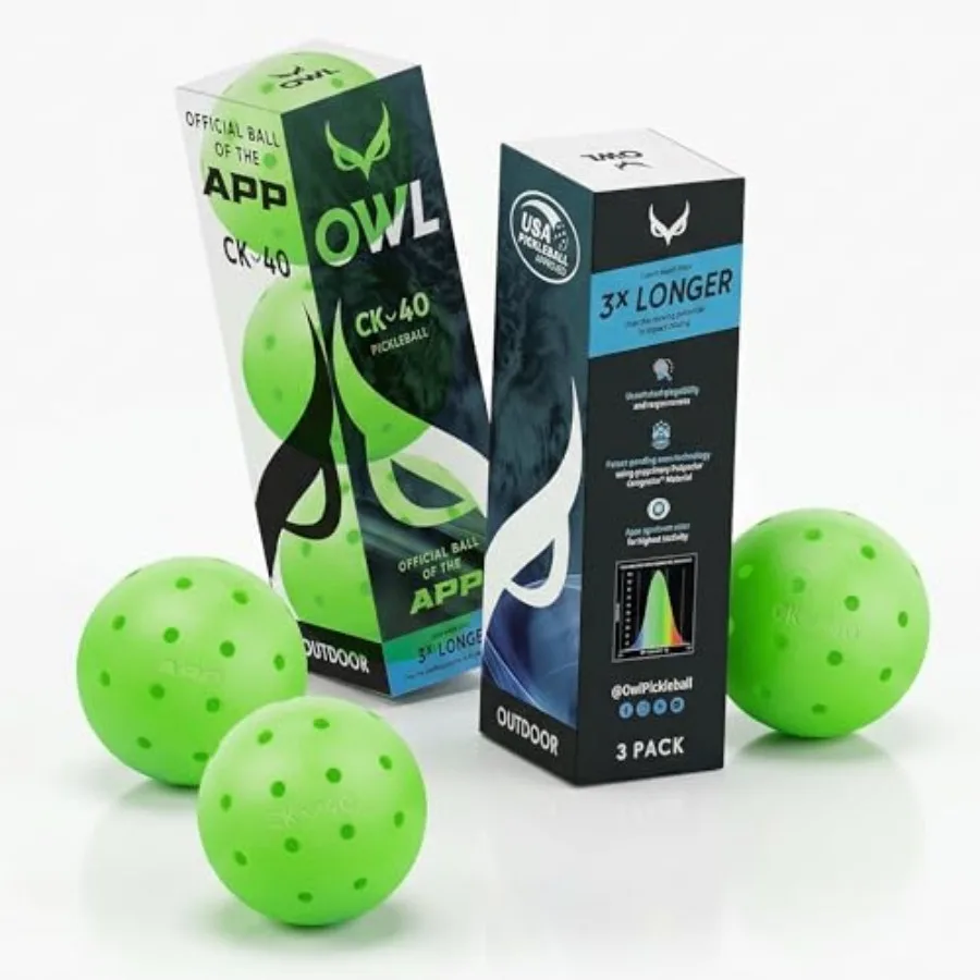 

OWL Sport Pickleball Balls CK-40 Outdoor Indoor Pickleballs Last 3X Longer Durable Yellow Tennis-Style Gameplay