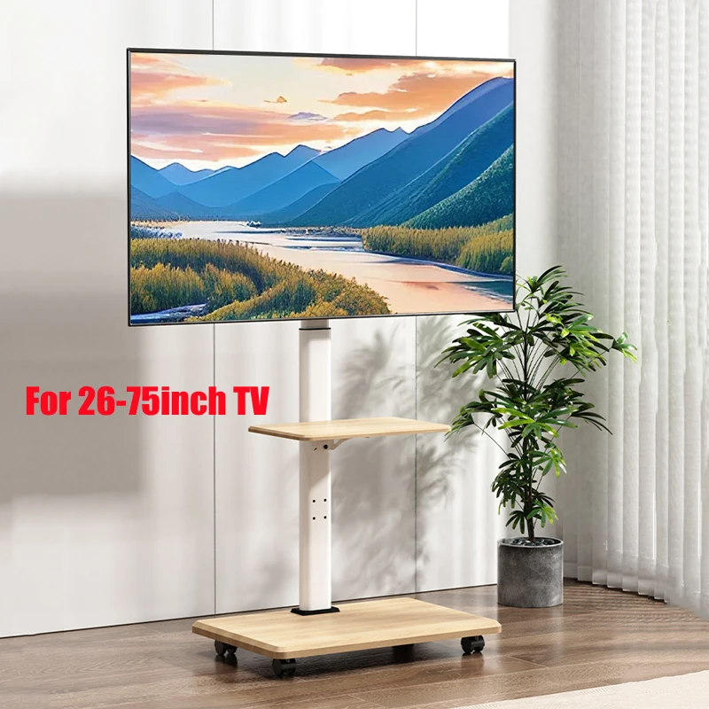 

Adjustable Mobile TV Stand for 26-75" TVs -Swivel & Height Adjust with Optional Tray Floor Rolling Cart Holds 99lbs with Wheels