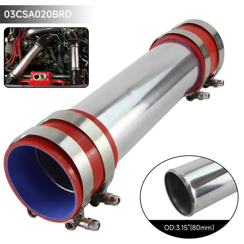 

80mm 3.15" Universal Aluminum Straight Turbo Intercooler Pipe Piping Tubing + Silicone hose +T-clamps kits Black / Blue/ Red