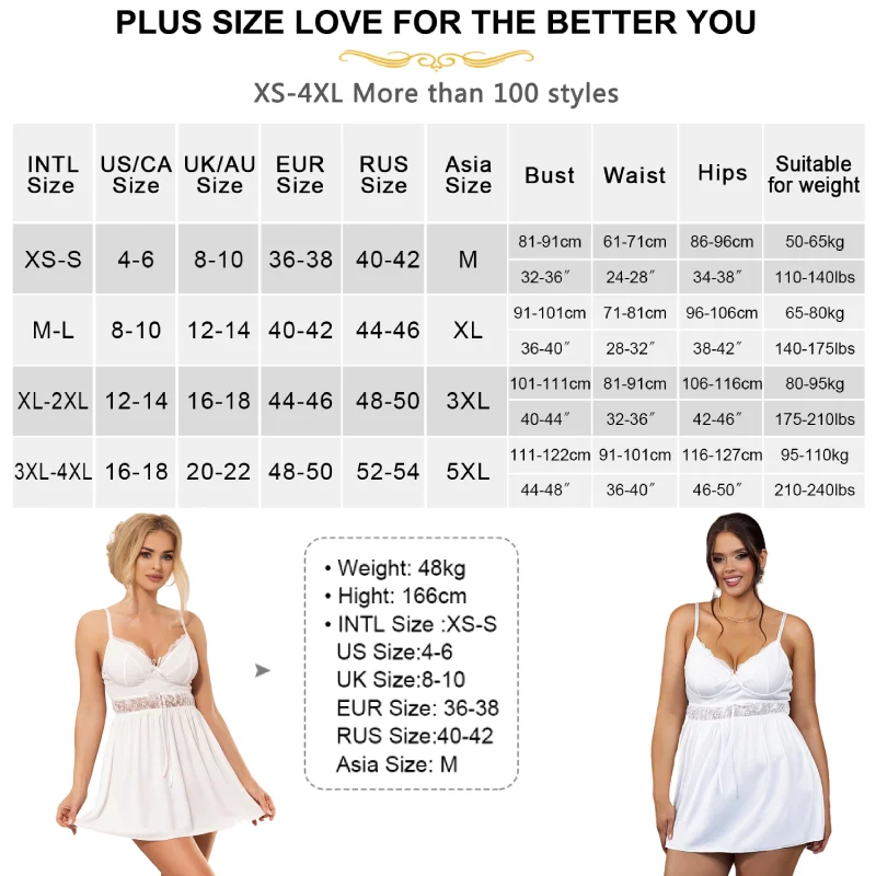 Ohyeahlady Plus Size Fashion Pajamas Casual Sleepwear Curve Nightgown V-neck Babydoll Sets White Sexy Mini Lingerie Nightdress