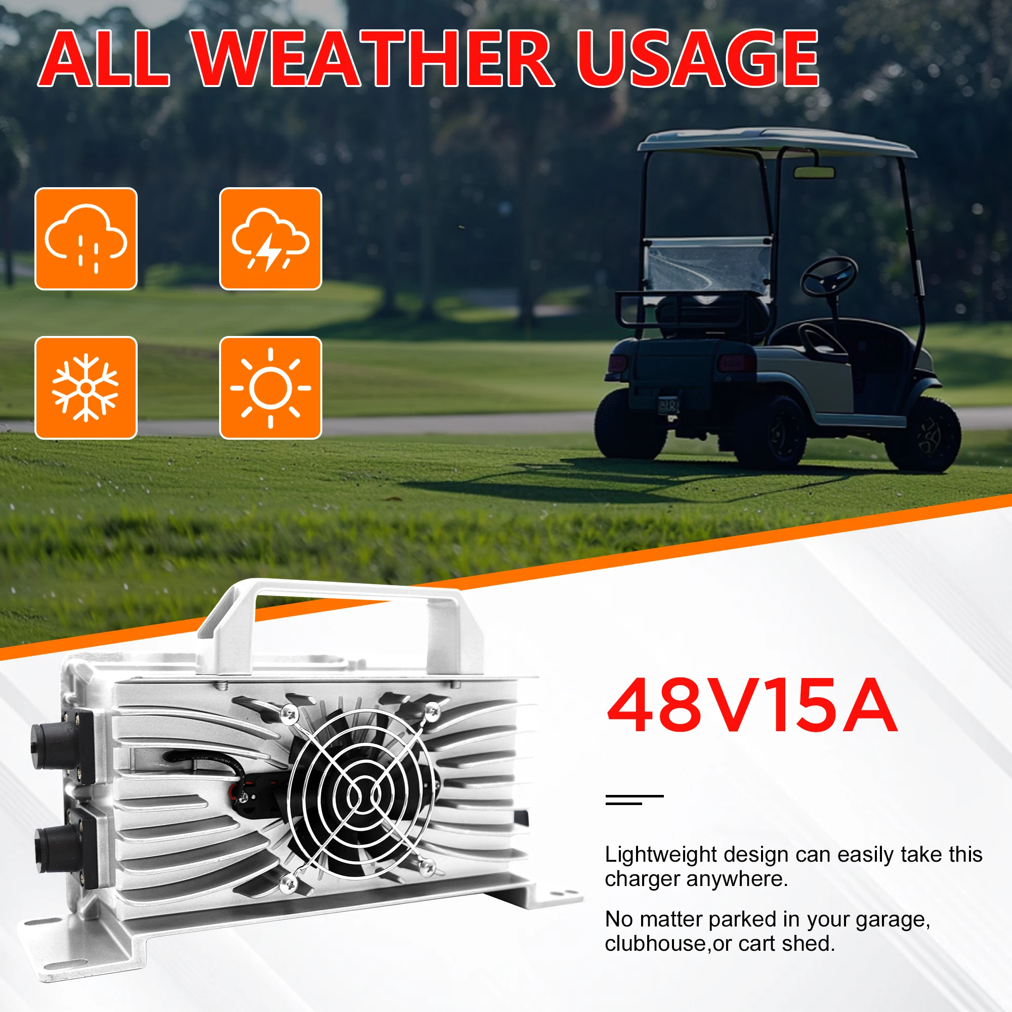 48 Volt 15 AMP Golf Cart Battery Charger D Style Plug IP67 Waterproof For EZGO TXT Golf Cart