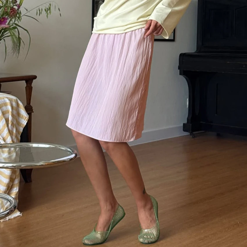 Linad Casual Pink Elastic Waist Midi Skirts Women Street Chic Blue Loose Straight Skirts 2026 Fashion Yellow Knee Length Skirt