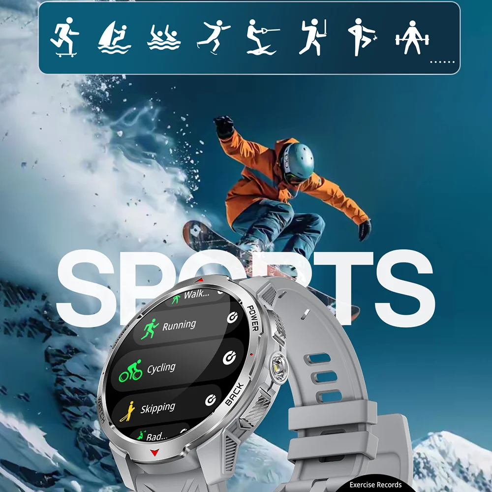 Smartwatch męski 1100mAh, wojskowy, outdoorowy, z kompasem, zegarek sportowy, wodoodporny IP68, HD, połączenia Bluetooth, smartwatch dla Huawei 2025 NOWOŚĆ