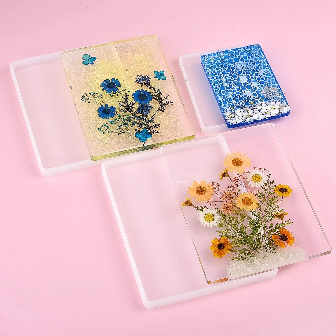 1cm Thick Rectangular Round Crystal Epoxy Resin Tray Silica Gel Mold DIY Geometric Cup Cushion Silica Gel Mold Home Decoration
