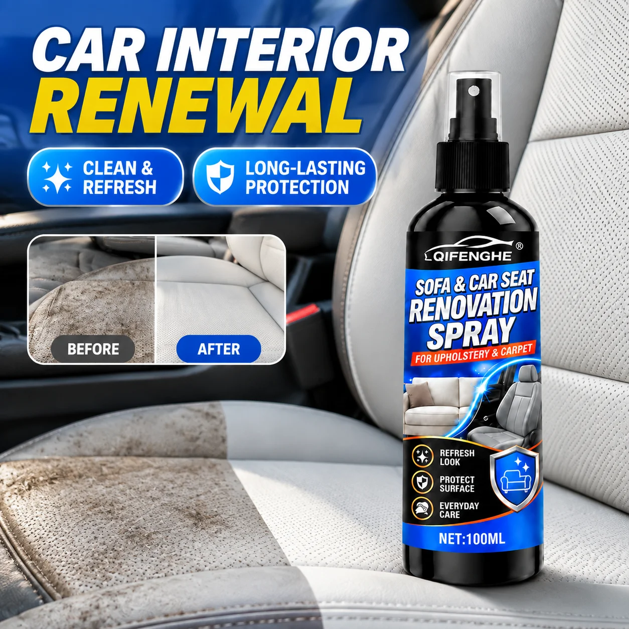 Sofa&Car Seat Renovation Spray Nourishes & conditions rubber, vinyl, plastic Easy wipe-on application, no complicated tools