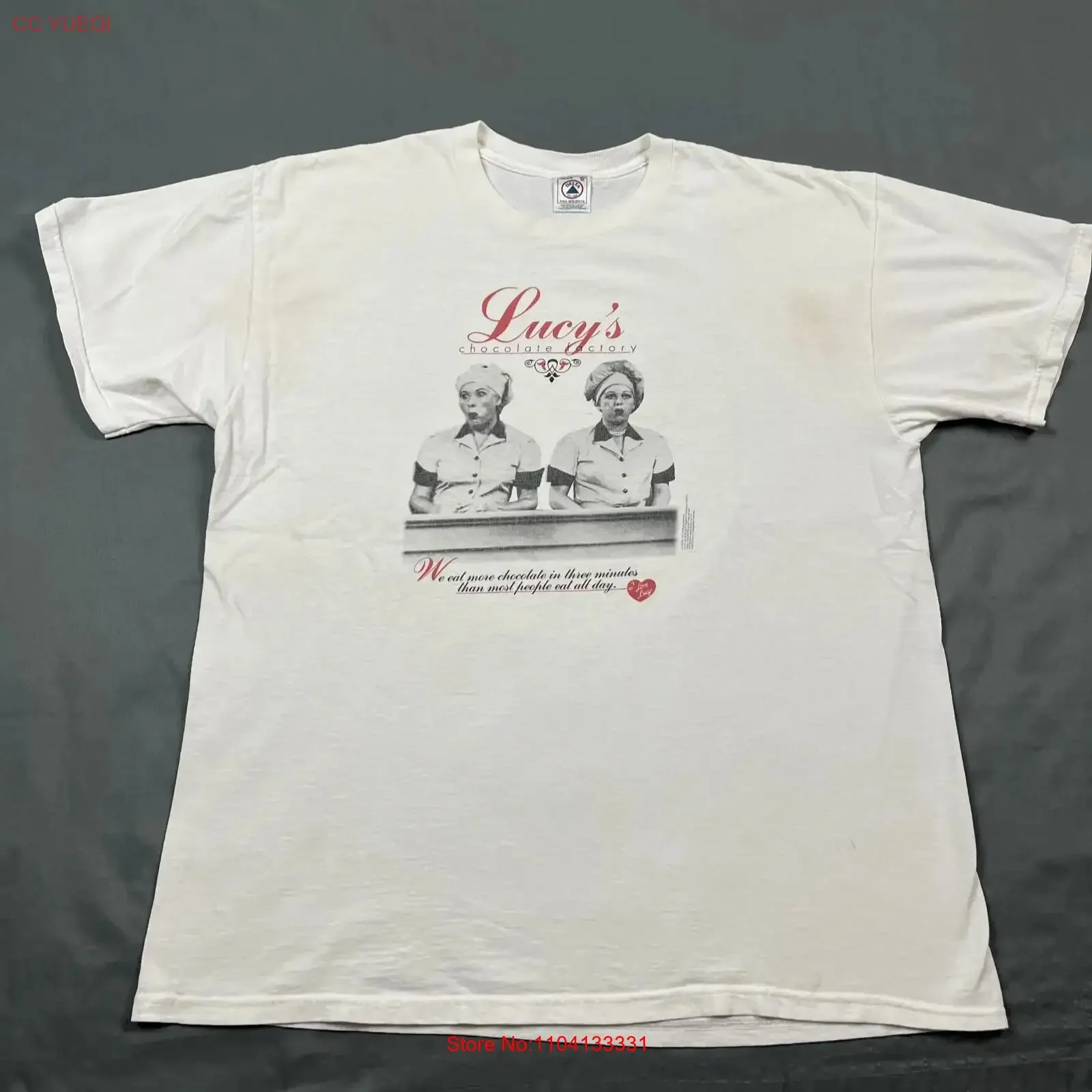 Vintage 1997 I Love Lucy Chocolate Factory T Shirt Adult XL White TV  vintage Washed Stretched Soft homme streetwear Stylish