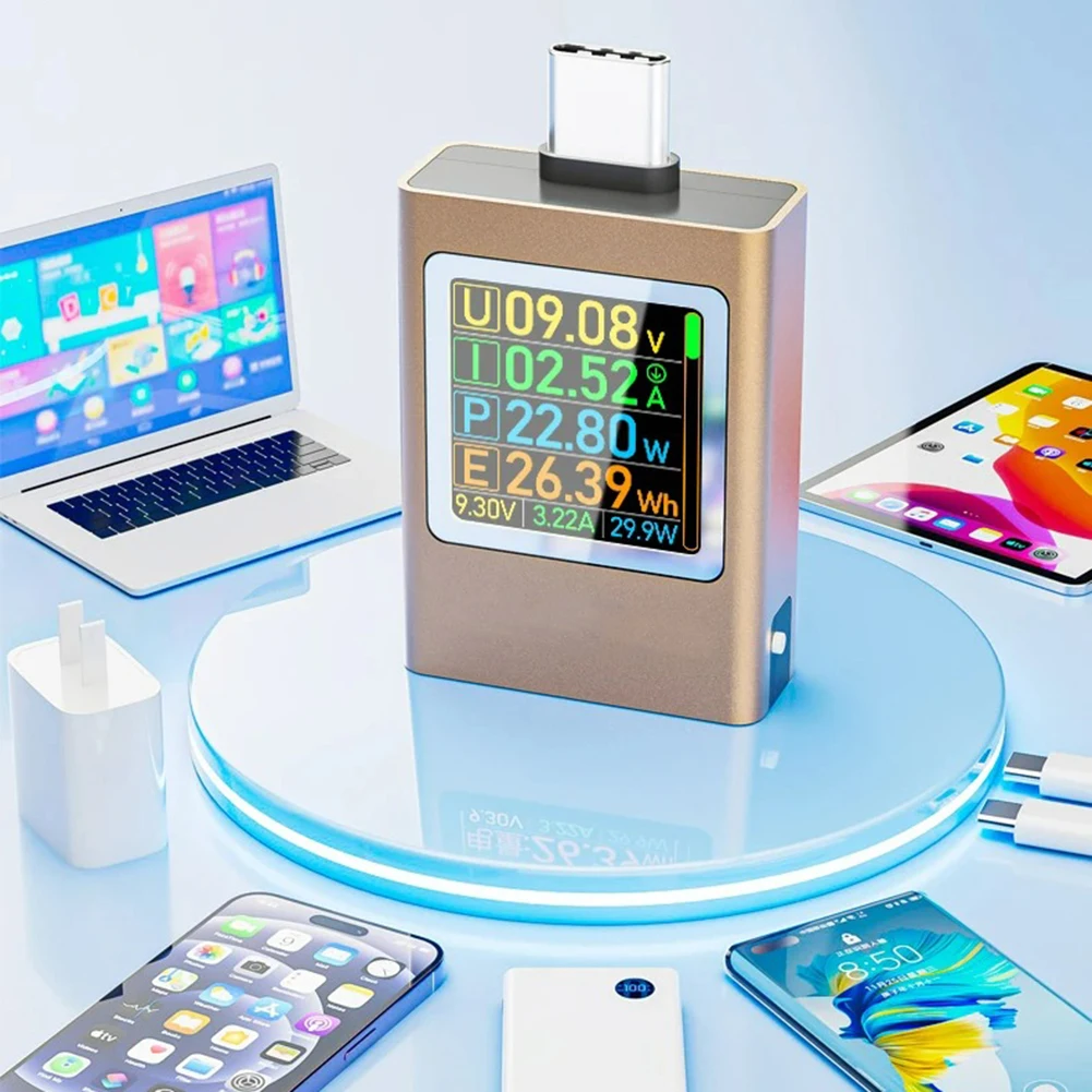

Измеритель мощности USB Type-C, тестер напряжения и тока постоянного тока, 4.5-50В, 0-12А, цветной LED-дисплей для зарядных устройств, повербанков, кабелей
