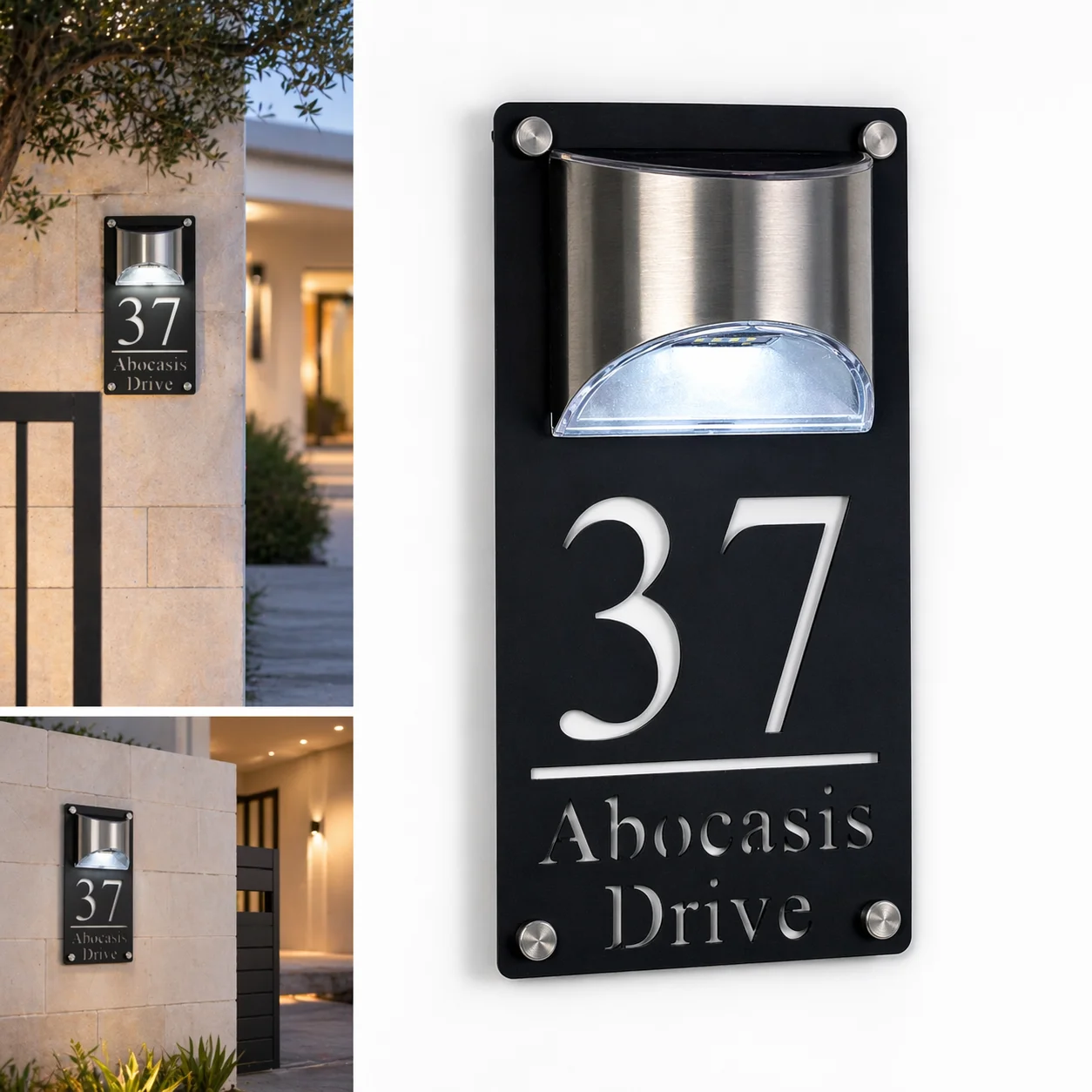 Modern Personalized Custom Solar Outdoor Light House Number Sign Laser Cut Acrylic Address Name Plaque 3D LED Wall Gift Plate