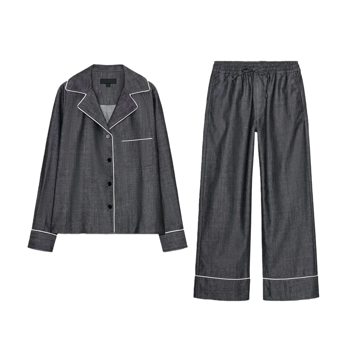 Dames denim irt met opstaande kraag lange Sve en kleur Blo broek faionable casual outfit tweedelige set herfstkleding