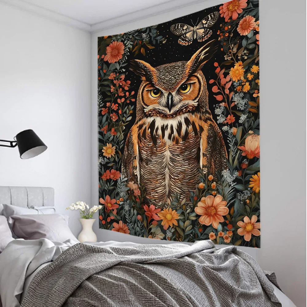 Colorful psychedelic owl tapestry Bohemian hippie art science fiction room decoration Wizardry home wall art decoration blanket