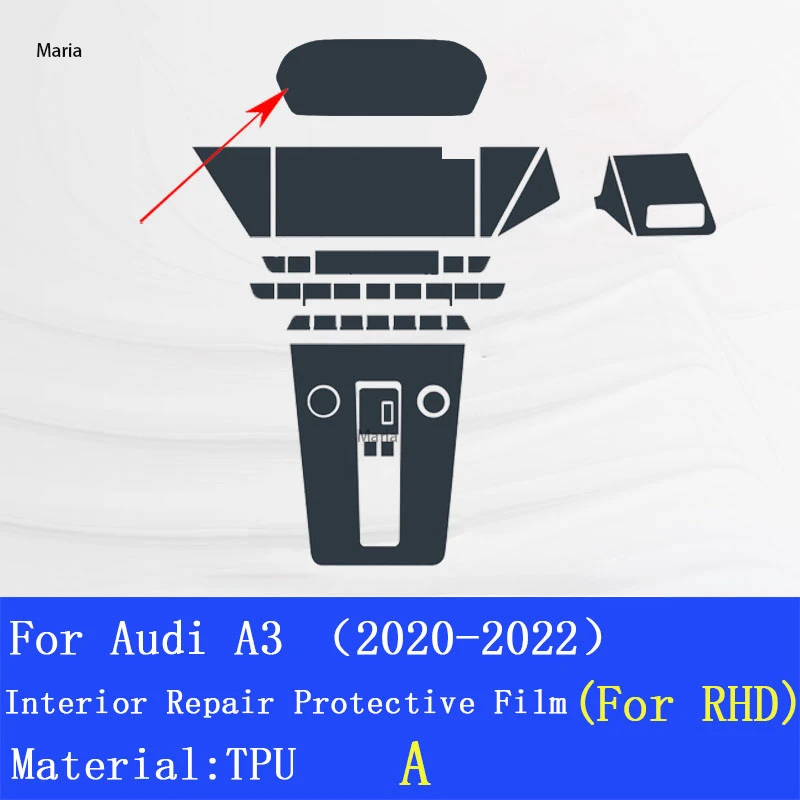Adesivo di riparazione per Audi A3 (2020-2022) Interni auto Console centrale Pellicola protettiva in TPU trasparente Anti-graffio Accessori auto