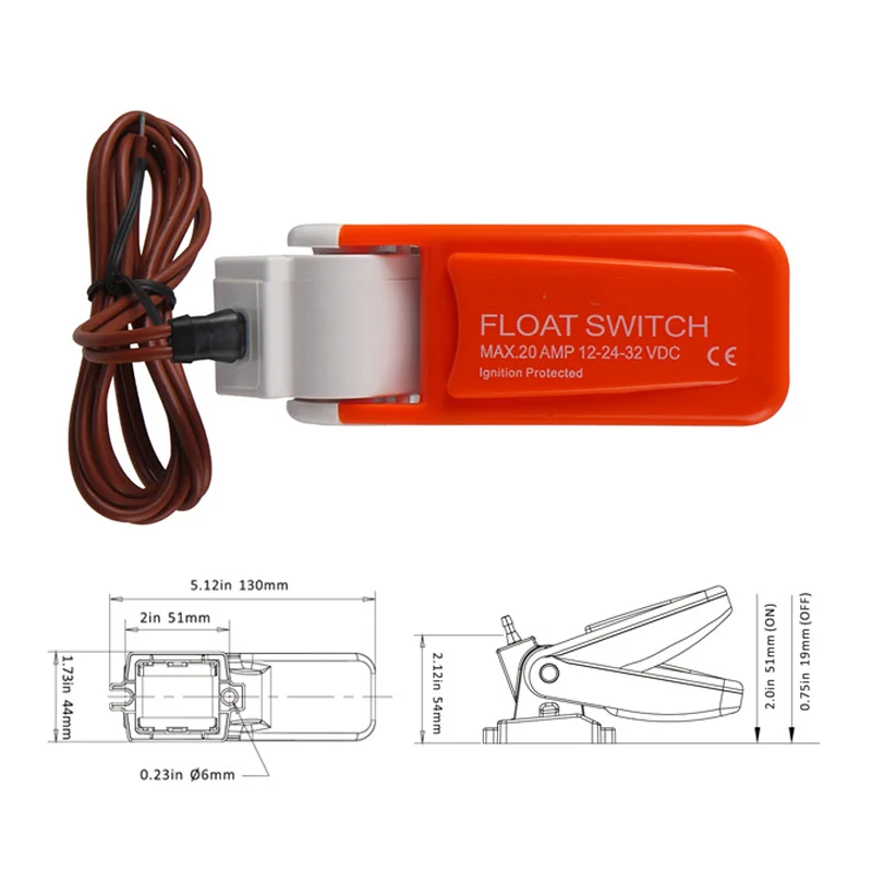 High Quality PC Float Switch Orange 12-32V 20A Marine Bilge Pump Water Level Switch Marine Fitting