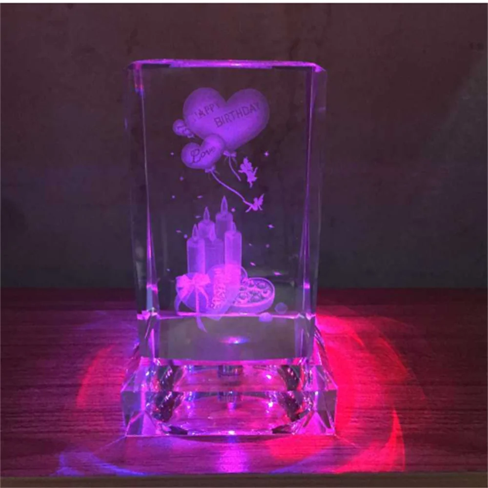 LED Night Colorful Crystal Square Base Flat-bottomed Holder Cube Display Stand for Crystals Illumination Accessorie Craft Decor