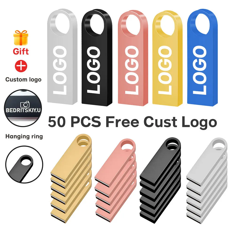 Clé USB haute vitesse avec logo personnalisé gratuit, clé USB en métal, anciers de procureur, 128 Mo, 1 Go, 8 Go, 4 Go, 64 Go, 32 Go, 16 Go, lot de 50 pièces