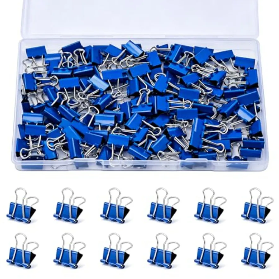 

128 Pcs Mini Binder Clips with Container, 15mm 5/8 Inch Small Sizes Metal Paper Clamps, Binder Paper Clips Bulk for Office Scho