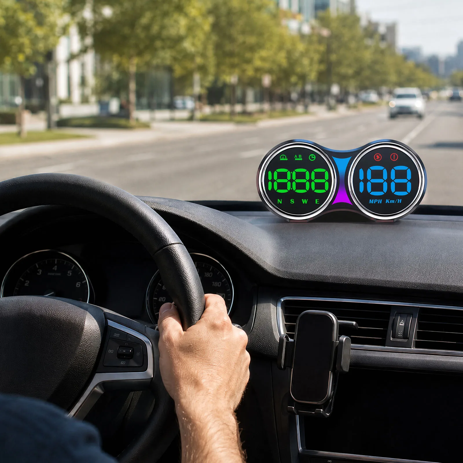 Car HUD GPS Dual Speed Monitor 4 Inch KM MPH Switch Overspeed Alert Suction Cup USB